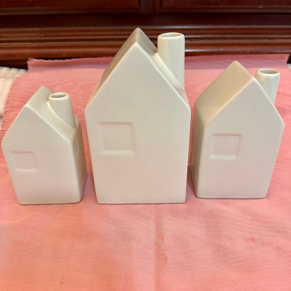 Hearth & Hand with Magnolia Ivory Stoneware House 3piece Bud Vases Set